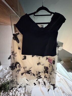 Black Top with Ivory Butterfly Embroidered Tulle Skirt